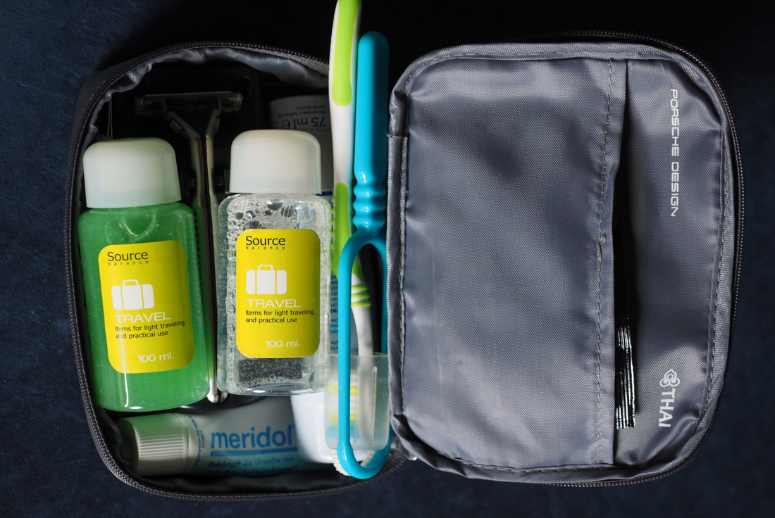 Travel kit with toothbrush and toothpaste and mouthwash